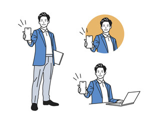 案内する男性_オフィスカジュアルの立ち姿