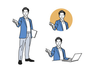 案内する男性_オフィスカジュアルの立ち姿