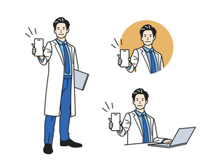 案内する男性_白衣の医者の立ち姿