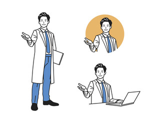 案内する男性_白衣の医者の立ち姿