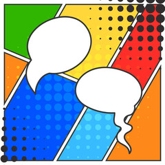 Blank comic books speech bubbles. Black and white speech balloons with halftone pattern shadows, Vector illustration