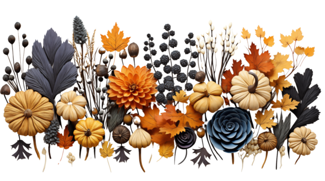 straight strip line frame with autumn harvest isolated on transparent background.