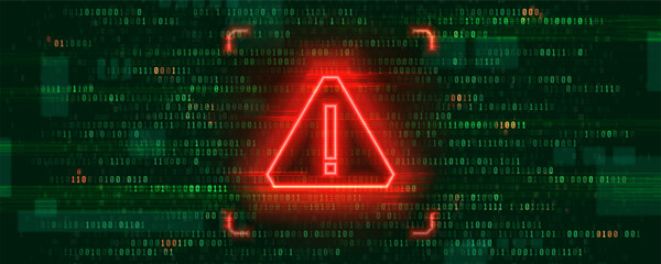 Danger sign. Hacked system or cyber attack. Warning symbol on the screen. Vector illustration. © Igor