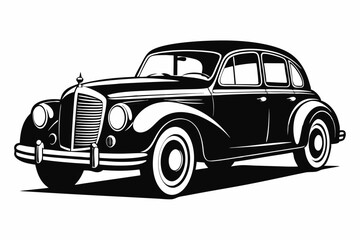 vintage car silhouette vector, retro car illustration