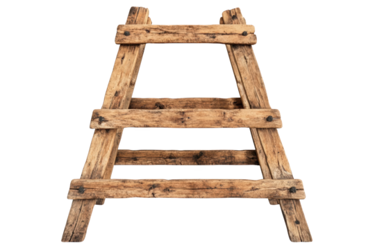 A rustic wooden ladder showcasing natural grain and sturdy construction, ideal for home improvement and decorative purposes.