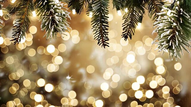 Christmas glowing greetting festive card, frame for text, Golden bokeh Christmas lights, Gold Holiday New year Abstract Glitter Defocused Background With Blinking Stars and sparks