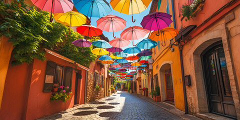 Street with Colorful Umbrellas