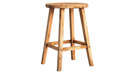 A rustic wooden stool with a simple design, perfect for any home decor. Ideal for kitchens, bars, or outdoor settings.