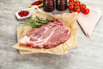 Raw pork neck steak uncoocked