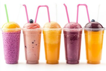 Juices and Floats in Plastic Cup on white background created with Generative AI