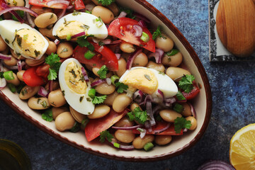 A bowl with Piyaz salad - traditional dish of Turkey