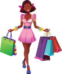 Black people shopping illustration, multicolor vector uses for various purpose