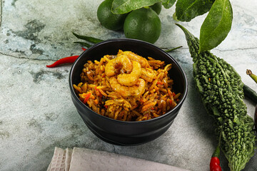 Indian cuisine - briani with prawns