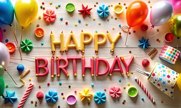 happy birthday text with balloons