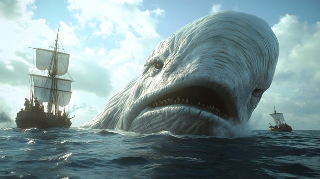 Captain Ahab s Obsessive Hunt for the Great White Whale Moby in 3D Rendered Sepia Tones