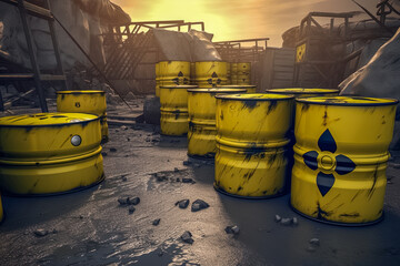 Umweltverschmuzung, alte F&auml;sser mit Giftm&uuml;ll, Radioaktiver Abfall, Generative AI