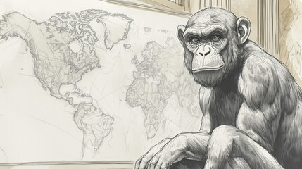 monkey on the world map. smallpox and viruses.