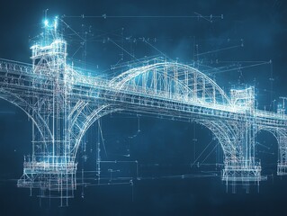 Fototapeta premium Blueprint of a futuristic bridge s skeleton, showcasing the intricate structural elements and support systems Skeleton Blueprint, Bridge project