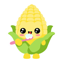 Cute Corn Character Brushing Teeth Illustration