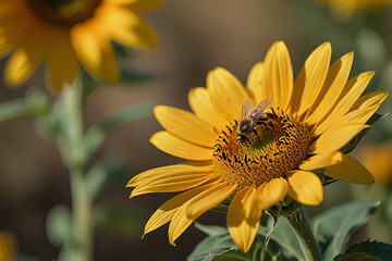 Obraz premium Sunflower and bee