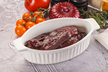 Raw beef liver slices for cooking