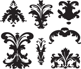 Damask Pattern Flat Black Silhouette Vector Art Bundle