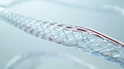 A close-up of an intricate, metallic structure, possibly a stent or medical device, highlighting its complex and detailed design against a soft background.