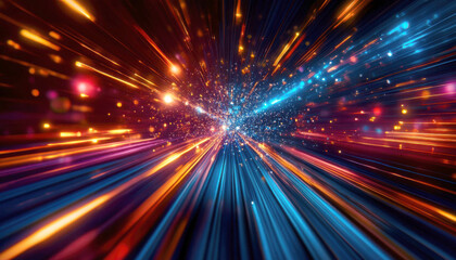 Fototapeta premium Dynamic burst of colorful light streaks in motion, creating a vibrant and energetic abstract background.