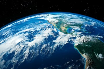 Fototapeta premium Planet Earth showing North America and clouds against the dark void of space.
