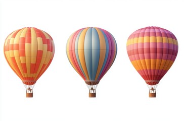 Obraz premium set of three different-colored hot air balloons, illustrated and isolated on a white background.