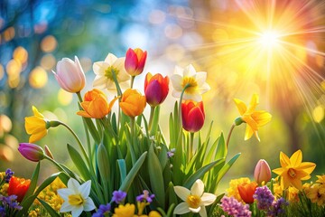 Bright Vibrant Cheerful Sunlit Happy Fresh Morning Spring Bulb Floral Soft Focus Whimsical Organic Natural Warm Greeting Card Perfect Sunny Outdoor