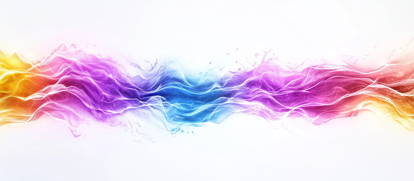Banner mit regenbogenfarbener Welle vor wei&szlig;em Hintergrund, fr&ouml;hlicher Farbverlauf in Wasserform, Querformat