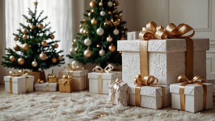 Christmas Decor white room new year tree gifts