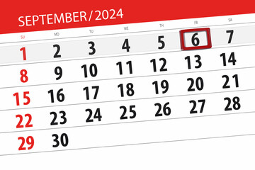 Calendar 2024, deadline, day, month, page, organizer, date, September, friday, number 6