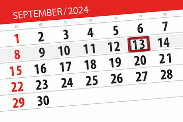 Calendar 2024, deadline, day, month, page, organizer, date, September, friday, number 13