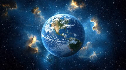 Fototapeta premium Earth in Space with Nebulae