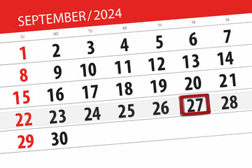 Calendar 2024, deadline, day, month, page, organizer, date, September, friday, number 27