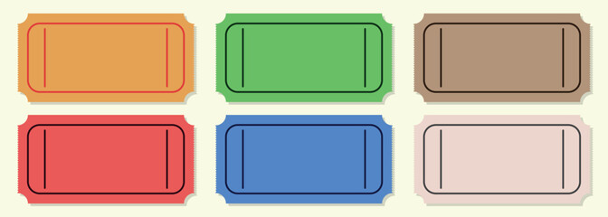 Set of colorful old blank tickets