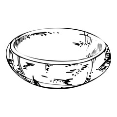 Ceramic plate dish bowl beige, for hobby, handmade, food. Hand drawn in vector pen and ink. Isolated illustration for pottery shop logo, art class, print, website, restaurant or cafe menu, booklet.