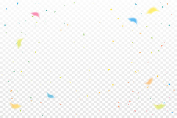 Colorful Confetti And Ribbon Falling On Transparent Background. Celebration And Party. Vector Illustration. Congratulations. Wallpaper. Happy Birthday Banner