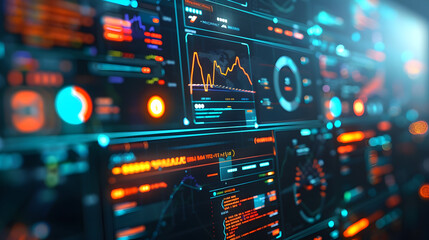 Obraz premium Futuristic Digital Interface with Data and Graphs 3D Illustration