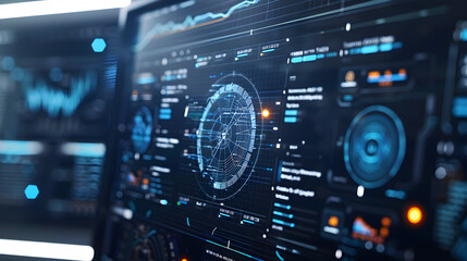 Futuristic Tech Interface Illustration with Blue and Orange Color Scheme