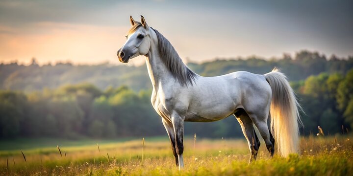 Majestic Arabian stallion standing proudly in a field , horse, Arabian, stallion, purebred, equine, majestic, proud