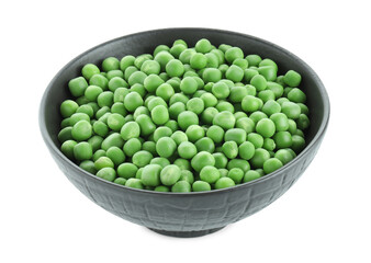 Fresh green peas in bowl isolated on white