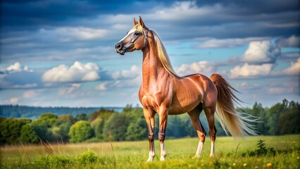 Obraz premium Majestic Arabian stallion standing proudly in a field , horse, Arabian, stallion, purebred, equine, majestic, proud