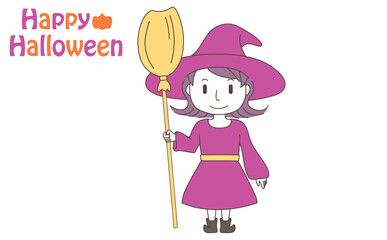 ハロウィンの魔女の仮装をした子どものイラスト