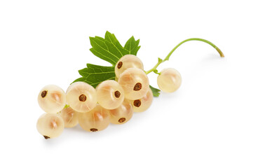 Fresh ripe currant berries and green leaf isolated on white