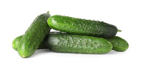 Pile of fresh cucumbers isolated on white