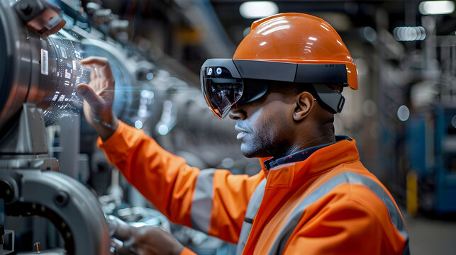 Industrial Worker Using AR Glasses in Factory - Photo