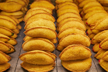 Traditional Spanish empanadillas pasty in tapas bar in Madrid